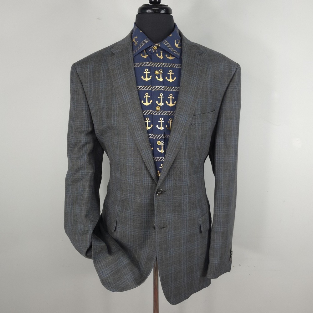 Jos A Bank Blazer Mens 48L Green Plaid Linen Wool brrr Tailored Sport Coat 1905